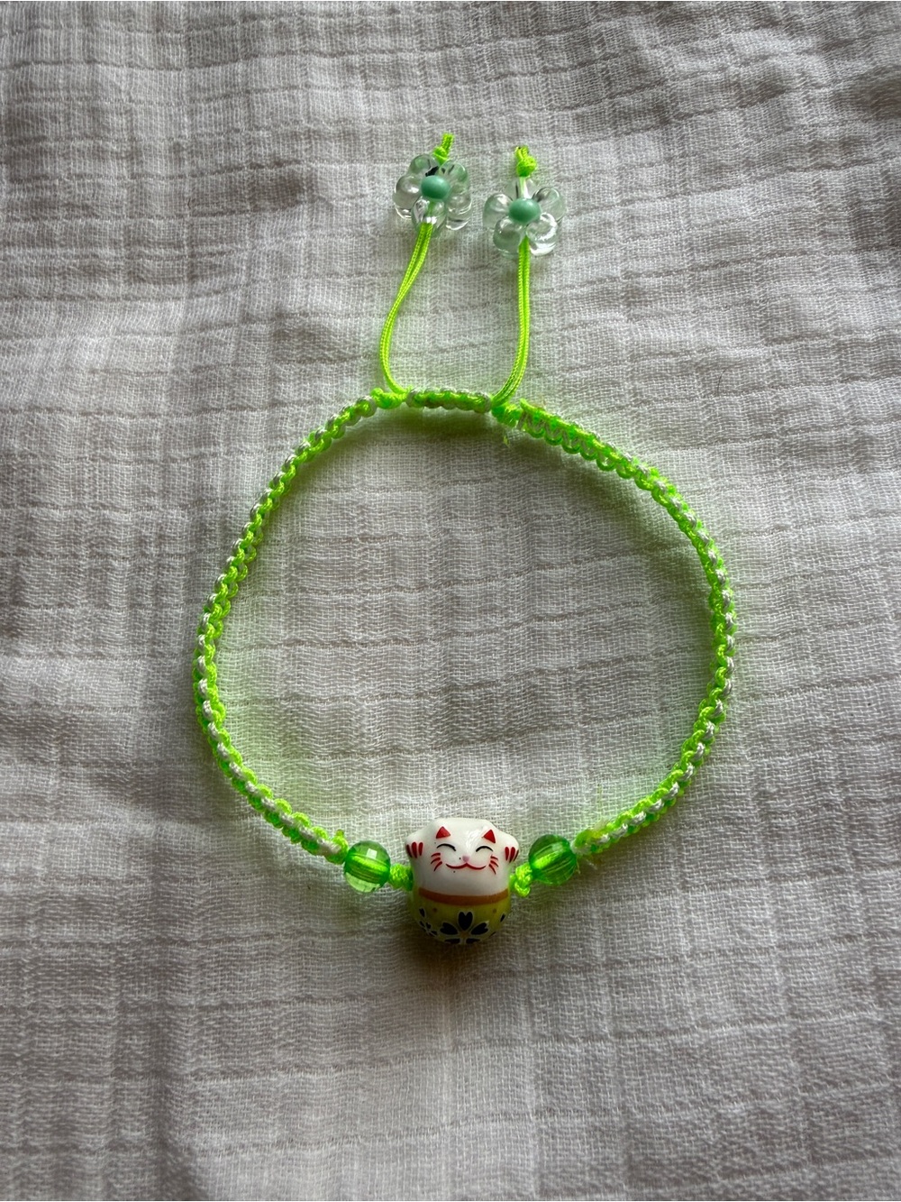 Neon Green Lucky Cat Adjustable Bracelet